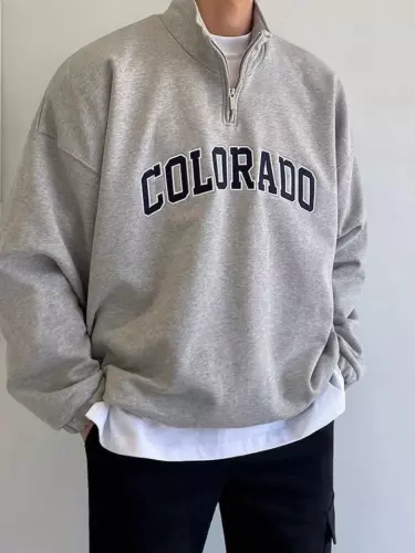 Свитшот худи полузамок мужской, оверсайз, с надписью "COLORADO"
