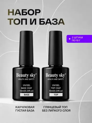Основа-база и глянцевый топ без липкого слоя, 10 мл, 2 шт