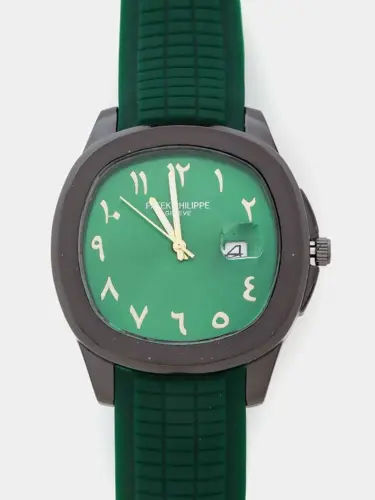 Мужские наручные часы в стиле Patek Philippe — зелёный циферблат и ремешок