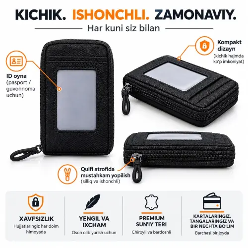 Компактный кошелёк для пластиковых карт и документов с молнией