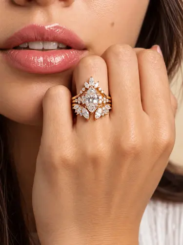 Набор женских колец 3 шт., с камнем Marquise, элегантный современный дизайн