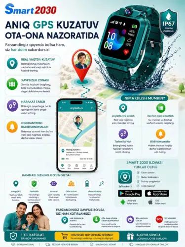 Детские умные часы, работают на SIM карте, управление через приложение на расстоянии