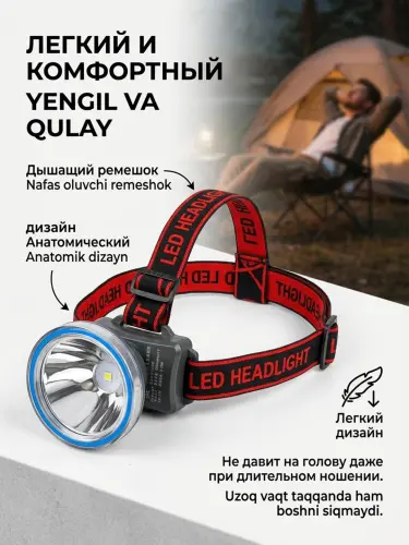 KM-113 LED peshona chirog‘i, 6000 mA/soat, suv o‘tkazmaydigan, Type-C zaryadlovchi