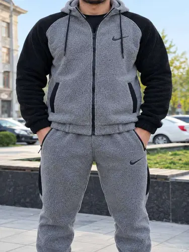 Мужской спортивный костюм серо-чёрный в стиле Nike
