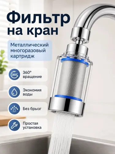 Аэратор фильтр для смесителя 360°/720° поворотный металлический картридж 22/24 мм