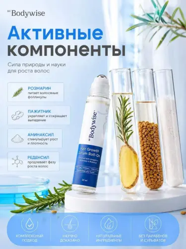 Сыворотка для роста волос Hair Growth Serum Rooll-on Bodywise, 25 мл, от выпадения